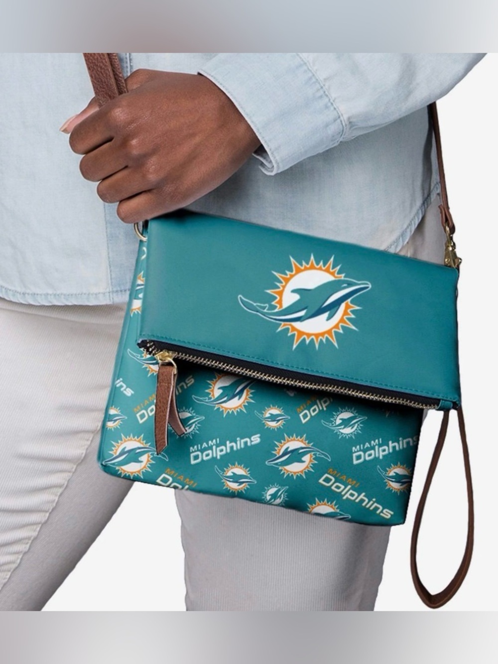 Miami Dolphins Printed Collection Foldover Tote Bag